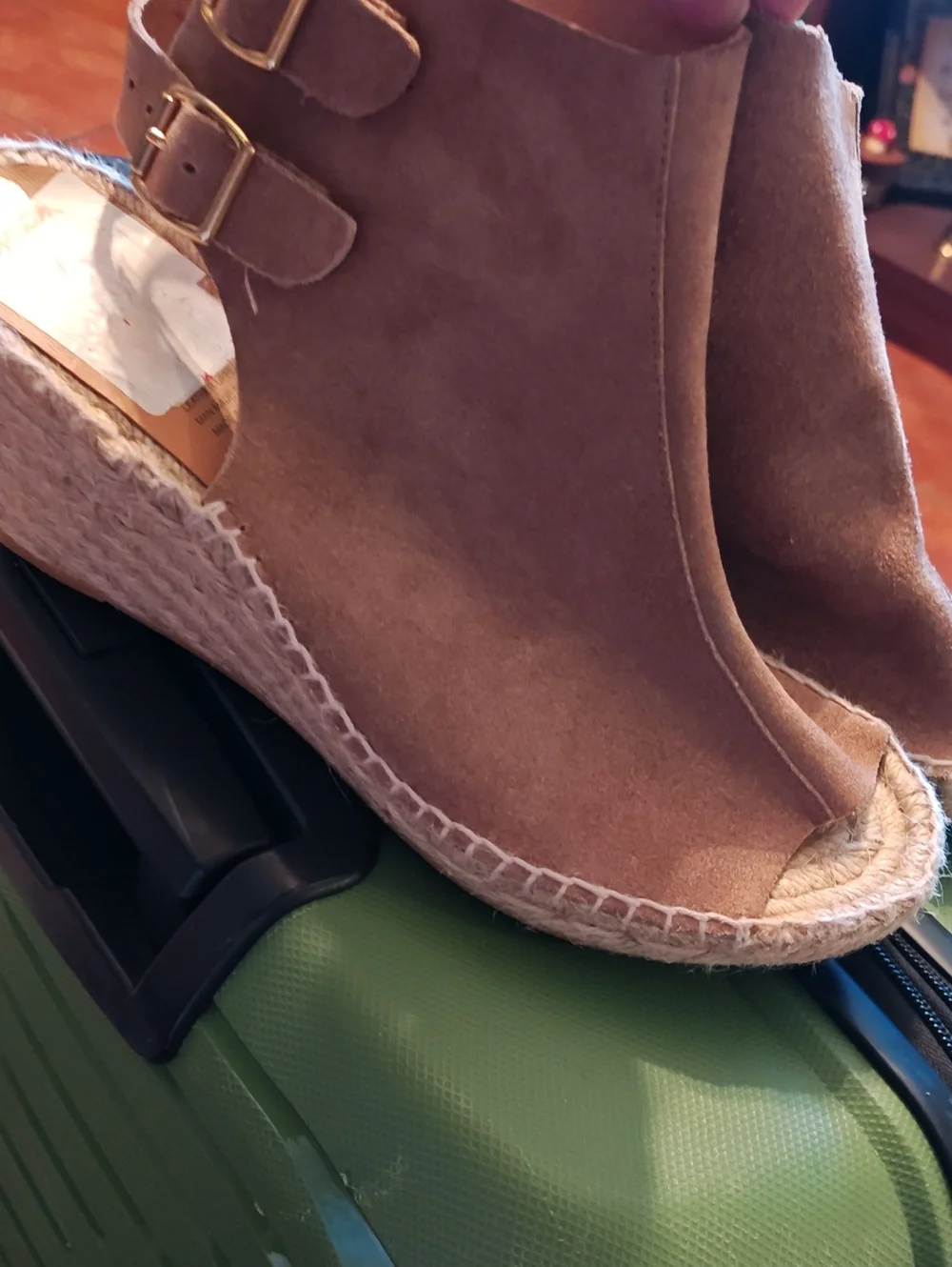 kanna Taupe Suede Espadrille Wedge Sandals